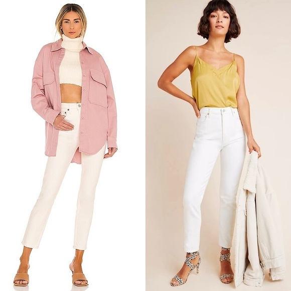 AGOLDE 90s Ivory Stretch Denim High Rise Button Fly Ankle Cropped Slim Jeans 27 - Picture 1 of 7